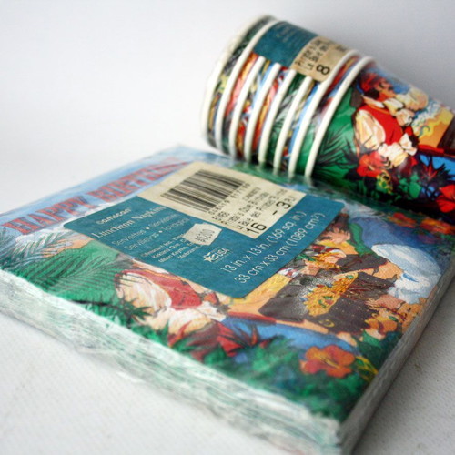 Vintage 90's Pirate Birthday Party 20 Napkins 8 Cups Amscan USA New