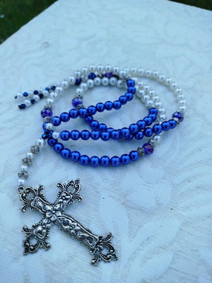 Prayer beads and cross necklaces new, white and blue