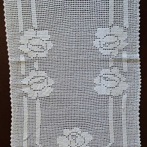 Handmade white crocheted table runner like new