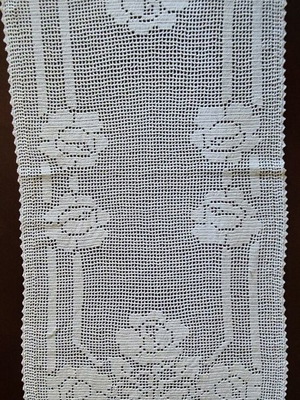 Handmade white crocheted table runner like new