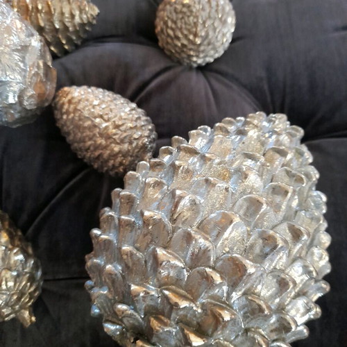 Golden decorative pine cones like new, Christmas decoration