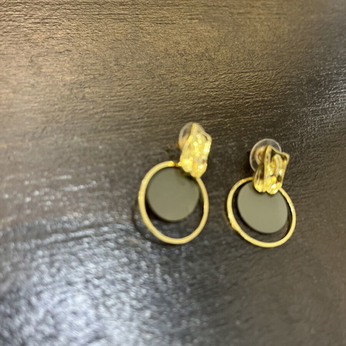 Stainless Steel Earrings like new, modern geometric design with gold and black details