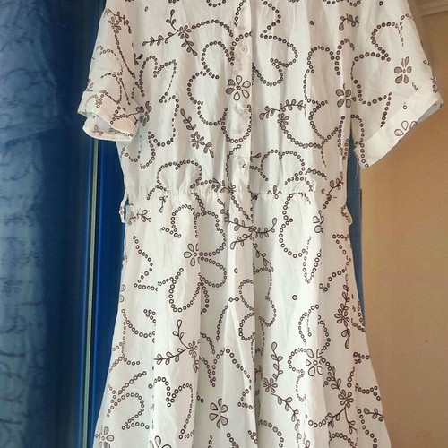 Cotton guipure dress new, short sleeves, beige and brown, size L/XL