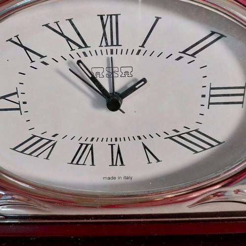 Silver 925 Table Clock Italy on Wooden Base