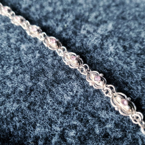 Antique Sterling Silver 925 Bracelet With Pink Zircon Like New