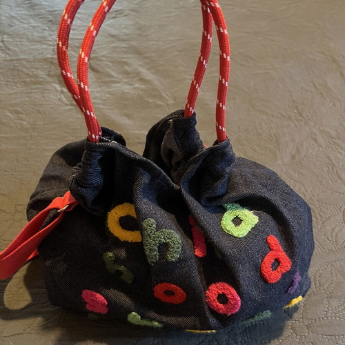 Casual denim tote bag with colorful embroidered letters, new