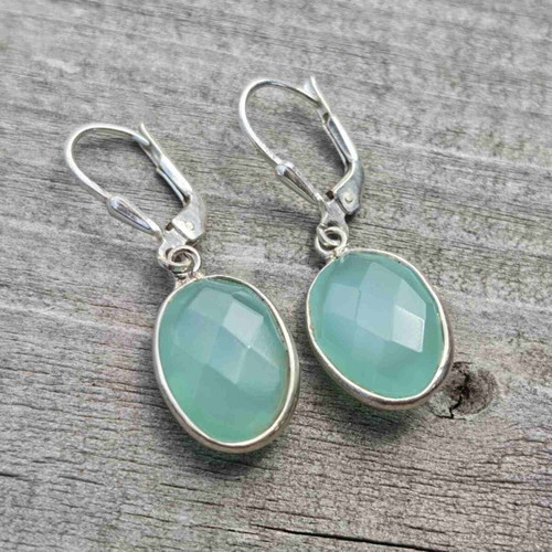 Silver Earrings with Aquamarine Chalcedony New