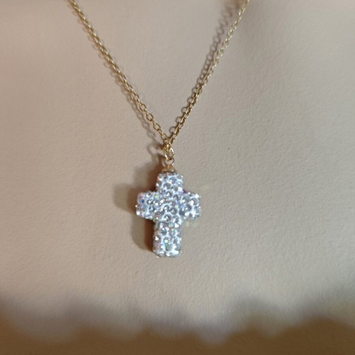 Steel cross pendant with strass, new