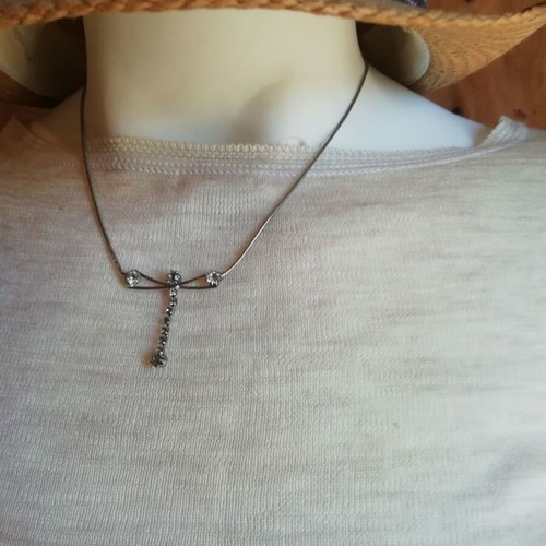 Steel dragonfly necklace silver color with clear zircon new