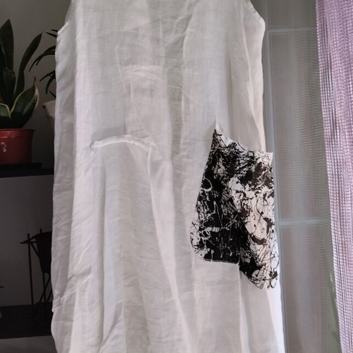 Linen long dress new, boho style, size XL, black and white