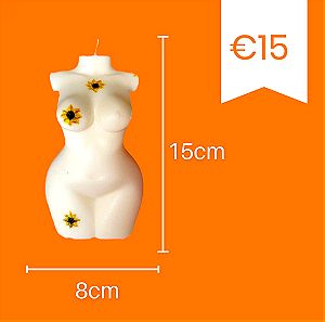 women body with flowers candle