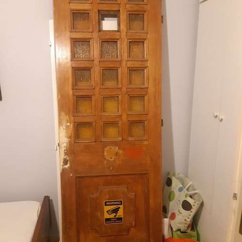 Wooden doors used, set of 2, one with glass and one with small windows