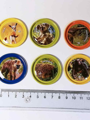 Nounou Fun Fun metal caps set of six used, animal theme