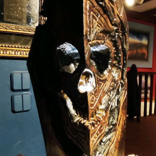 Handmade wooden carved table lamp skull with led lighting