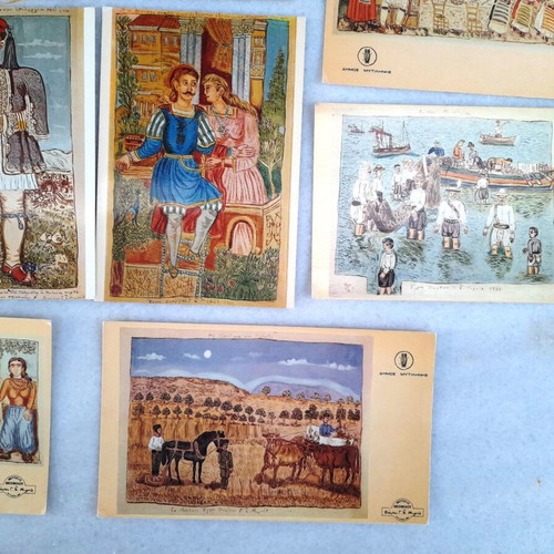 Postcards with artworks by Theofilos Chatzimichail used, pack of 12