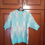 Knitted pullover turquoise and white, new