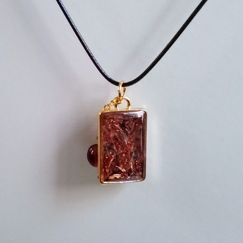 Handmade necklace new, brown and gold tones with waxed cord