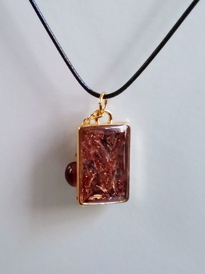 Handmade necklace new, brown and gold tones with waxed cord