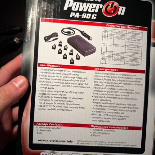PowerON PA-90C 90W Laptop Car Charger with Connectors
