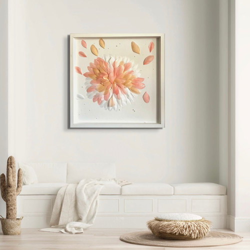 3D Feather Art with Pearls new, 50x50 cm, framed