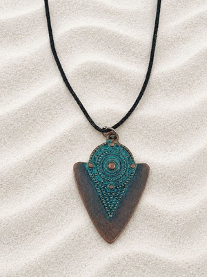Boho necklace new, zinc with bronze shades and black leather