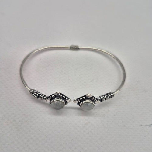 Silver Plated Moonstone Bangle Bracelet adjustable