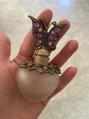 Vintage perfume bottle used, glass and pewter
