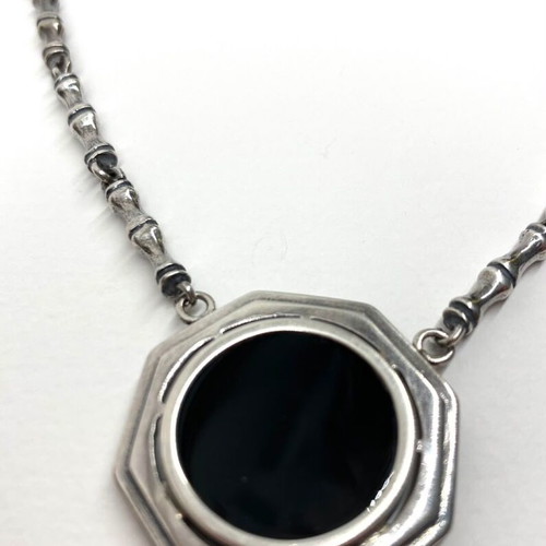 Handmade silver necklace 925 with natural black obsidian, new