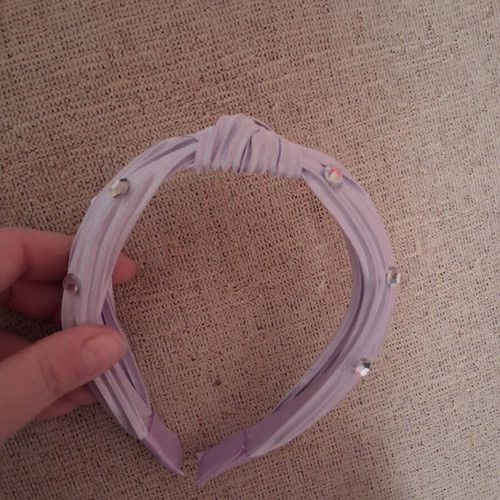 Fabric hairband like new, purple with knot and rhinestones