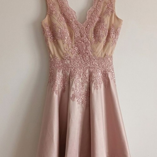 Pink Satin Dress with Lace, Like New, Medium Size
