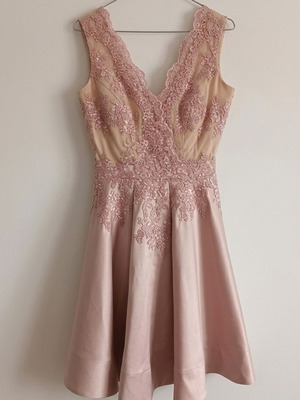 Pink Satin Dress with Lace, Like New, Medium Size