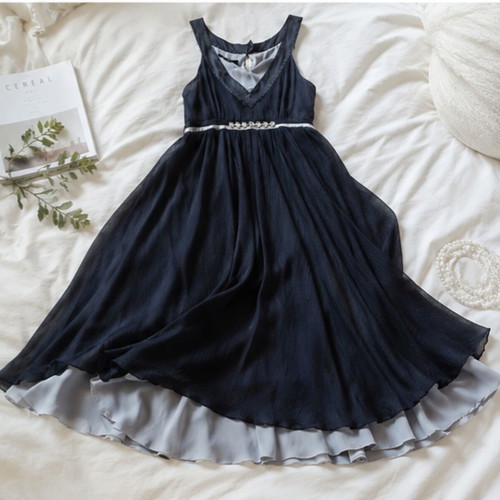 ECI New York silk dress size 14 L like new, black and gray