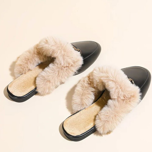 Backless loafers with black fur new