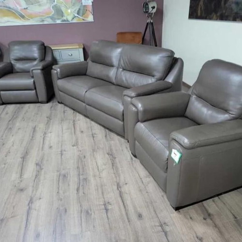Italian brown leather sofa set Avola with three seats and two armchairs new