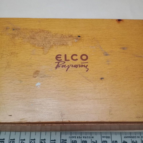 Vintage wooden box ELCO Vagiwnis used, 1970s promotional case
