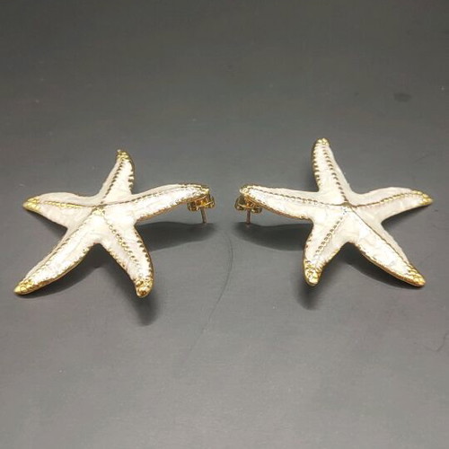 Starfish earrings new stainless steel with white enamel and gold details