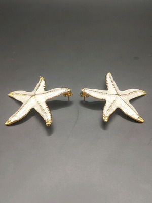 Starfish earrings new stainless steel with white enamel and gold details