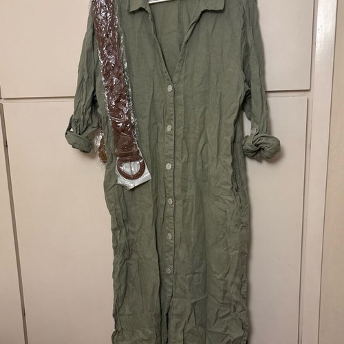 chinese dress ladies Floral Print Linen Button-Down Shirt Dress  Azure & Lavender