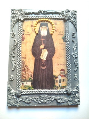 Icon of Saint Paisios handmade with clay, new 25x35 cm