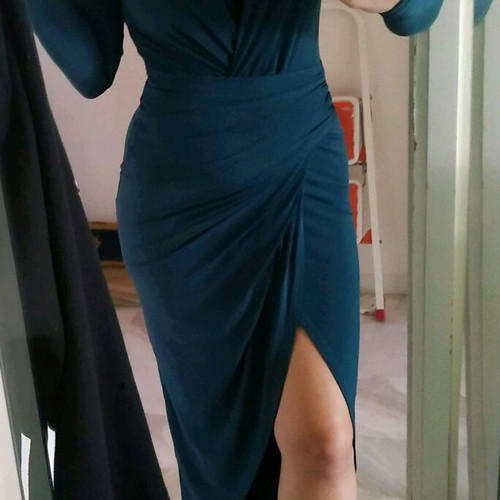 Drape dress cypress with slit like new, size S Asos