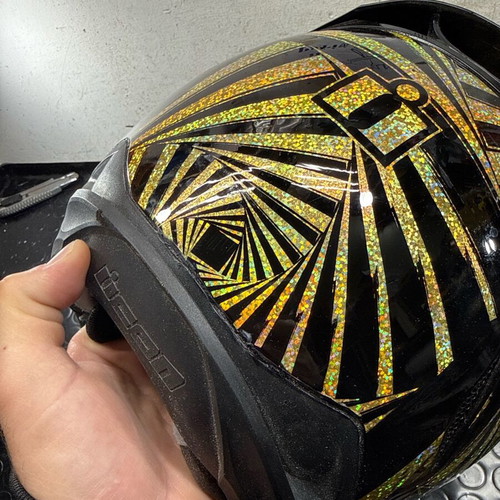 ICON Airflite helmet size M 58cm used with black-gold holographic design