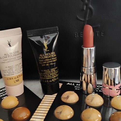 Yves Saint Laurent new makeup set with leather pouch and foundation samples