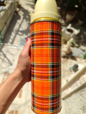 Retro Thermos Ching Kiang Brand Tartan Pattern Used