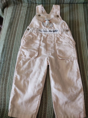 Cotton salopette Petit Flo used, beige with embroidery
