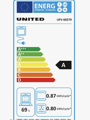 UNITED UFV-60279 ηλεκτρικός φούρνος 69 L, ενεργειακή κλάση A