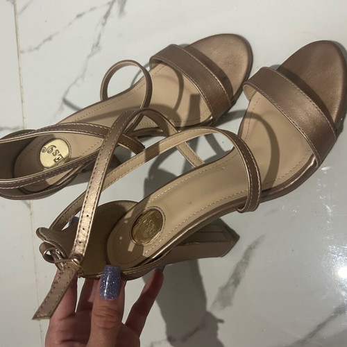 Summer sandals gold like new, size 38, 7 cm heel