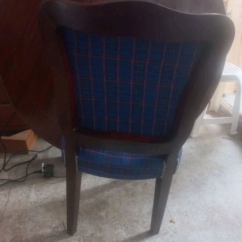 Classic wooden chairs set of 2 like new with blue plaid upholstery