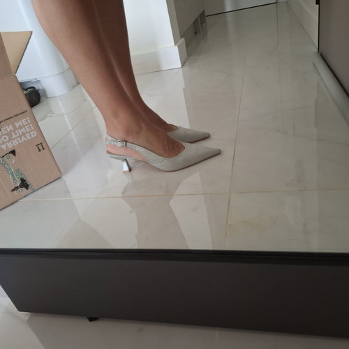 Mules with low heel new, silver glitter