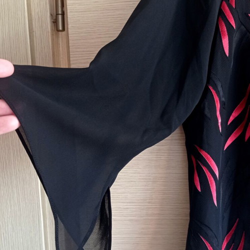 Black blouse with unique fuchsia satin details, like new, size 50