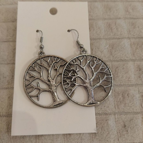 Tree of Life Hoop Earrings new, silver metal